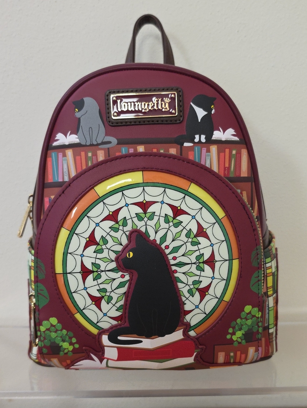 Loungefly Black Cat Stained-Glass Mini Backpack. Books A Mullion Exclusive